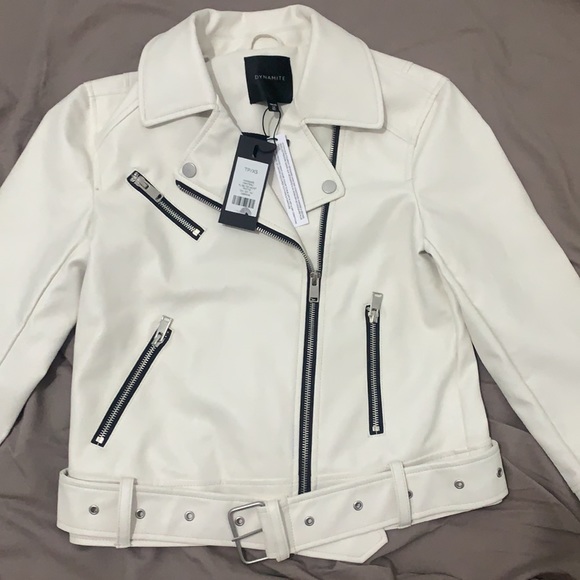 Dynamite - White Moto Faux Leather Jacket - Picture 7 of 8